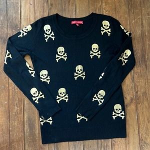 Skull and Crossbones black and gold crew neck sweater Saks Fifth Avenue